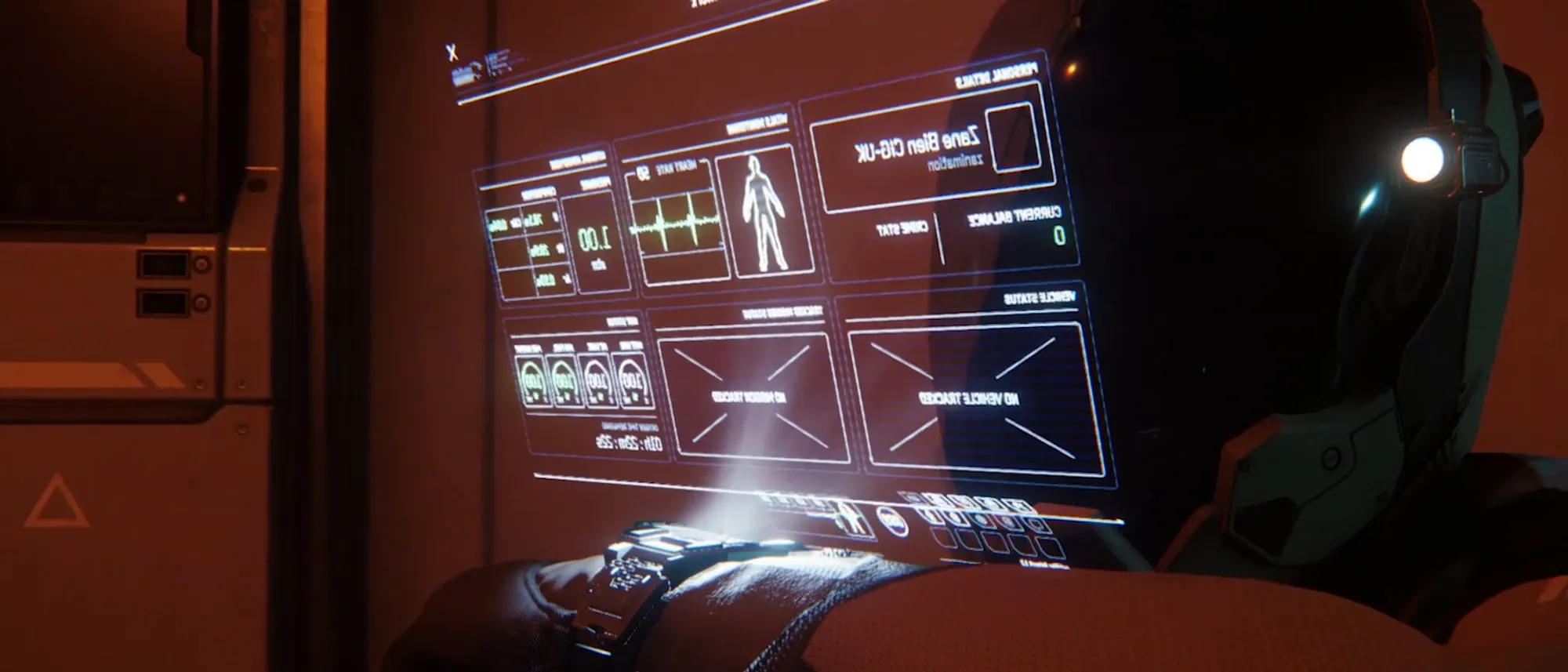 A pilot reading the mobiGlas on the wrist
